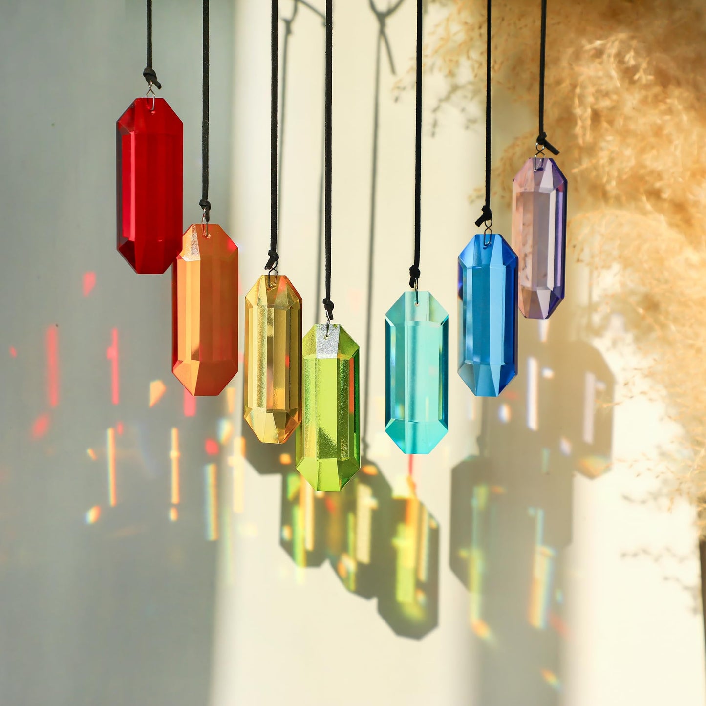 HDCRYSTALGIFTS 7pcs Crystal Suncatcher Prisms 3'' Sun Catchers Indoor Window Rainbow Prism Suncatcher Crystals Hanging for Home Garden Decor,Glass Ornaments For Mother's Day Decoration Gift