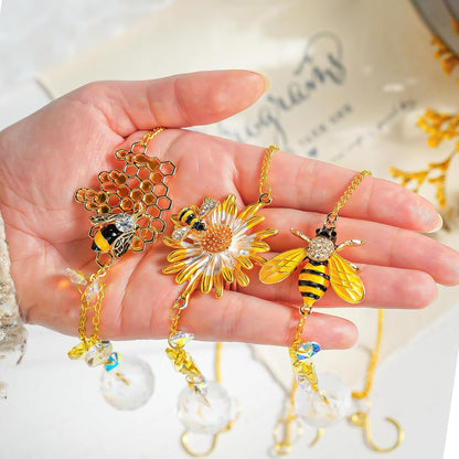 H&D HYALINE & DORA 3 Pack Sun Catcher Crystal Honeycomb Bee Ornaments Crystals Bumblebee Honeycomb with Glass Prisms Decor Garden Suncatcher Window Hanging Gifts for Women,Bee Lovers