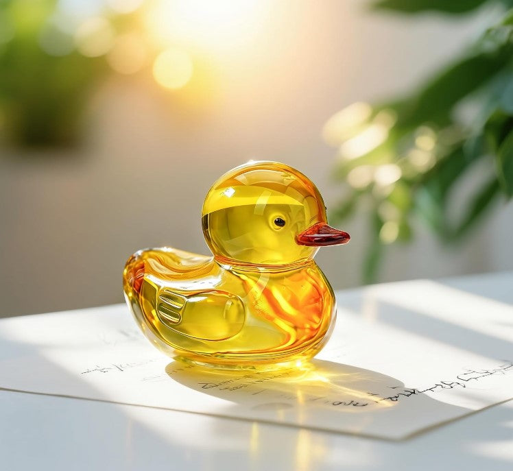 KANPURA Works of Art of Glass, Cute Yellow Duck Figurine, K9 Crystal Animal Statue for Home Desktop Decor & Gift