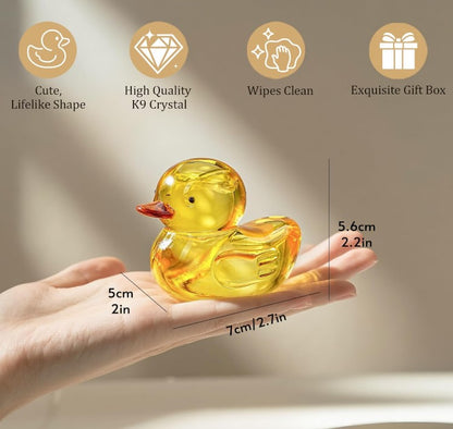 KANPURA Works of Art of Glass, Cute Yellow Duck Figurine, K9 Crystal Animal Statue for Home Desktop Decor & Gift
