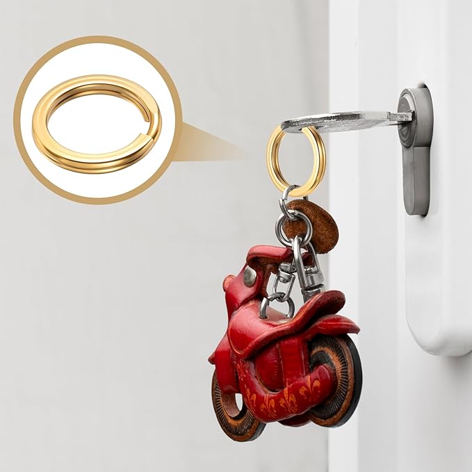 H&D HYALINE & DORA 25 Pcs Brass Flat Split Key Rings, 0.59 Inch 15 mm Diameter Round Split Keychain Rings for Home Car Dog Tag Office DIY Crafts Keys Attachment Golden