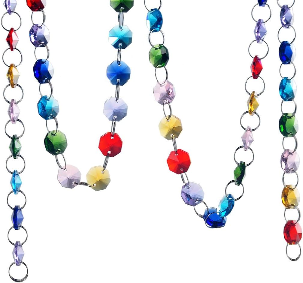 H&D HYALINE & DORA 6FT Bead Curtains for Decoration Glass Crystal Rainbow Color 14mm Octagon Beads Chain Hanging Wedding Garland