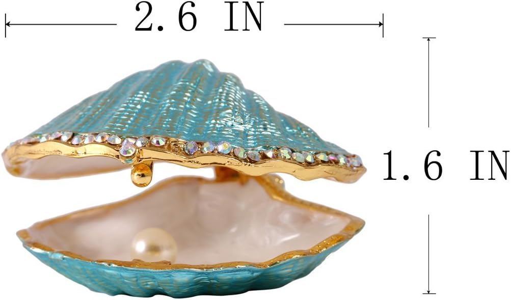 H&D HYALINE & DORA Handmade Enamel Pearl Mussel Trinket Box, Metal Seashell Ring Holder Decor & Christmas Gift