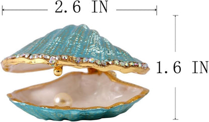 H&D HYALINE & DORA Handmade Enamel Pearl Mussel Trinket Box, Metal Seashell Ring Holder Decor & Christmas Gift