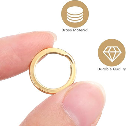 H&D HYALINE & DORA 25 Pcs Brass Flat Split Key Rings, 0.59 Inch 15 mm Diameter Round Split Keychain Rings for Home Car Dog Tag Office DIY Crafts Keys Attachment Golden