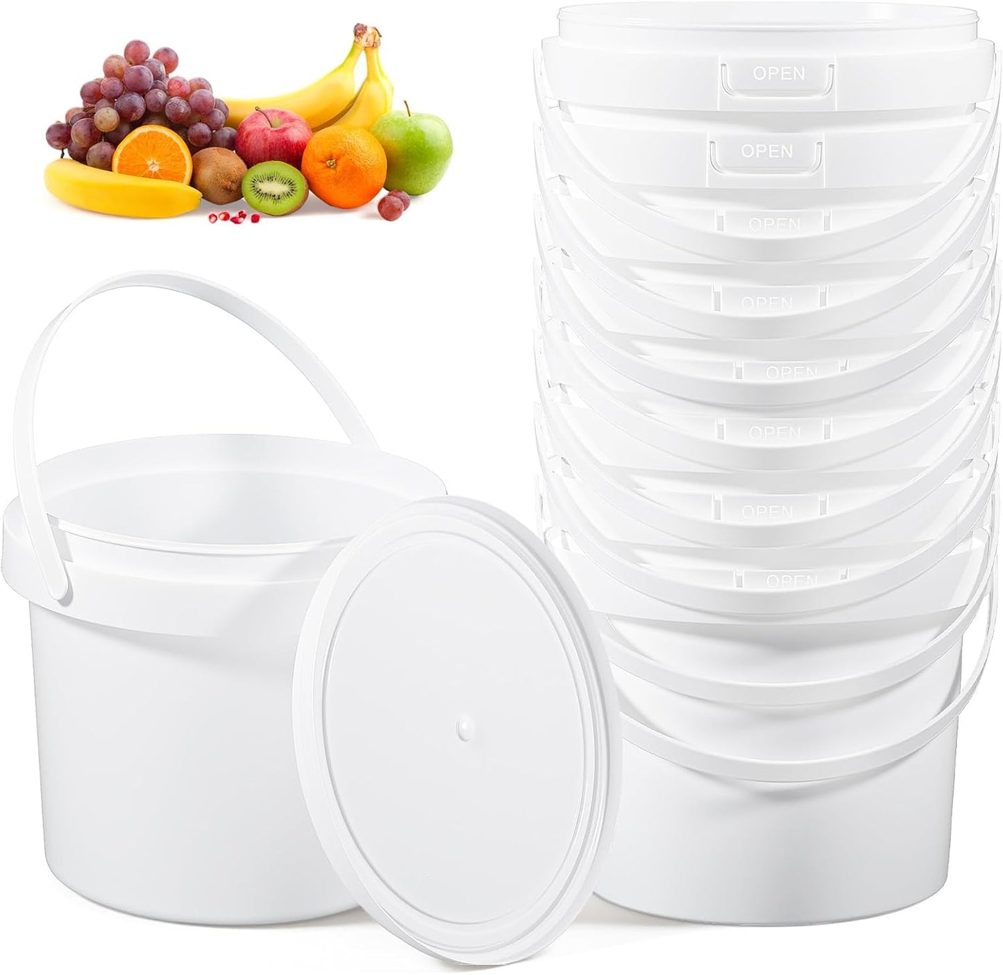 suncatcher 10 Pack 1.5 Quart/48oz White Plastic Bucket with Lid and Handle, Food Storage Bucket,Empty Paint Can Quart Plastic Paint Containers for Paint Water Art Crafts Projects