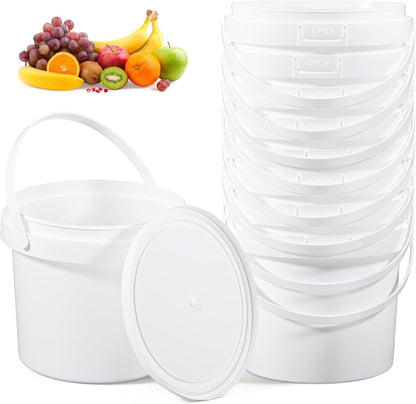 suncatcher 10 Pack 1.5 Quart/48oz White Plastic Bucket with Lid and Handle, Food Storage Bucket,Empty Paint Can Quart Plastic Paint Containers for Paint Water Art Crafts Projects