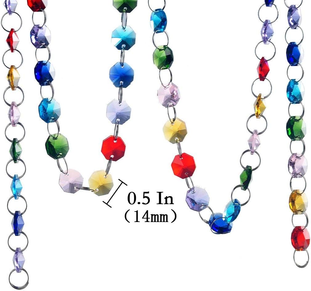 H&D HYALINE & DORA 6FT Bead Curtains for Decoration Glass Crystal Rainbow Color 14mm Octagon Beads Chain Hanging Wedding Garland