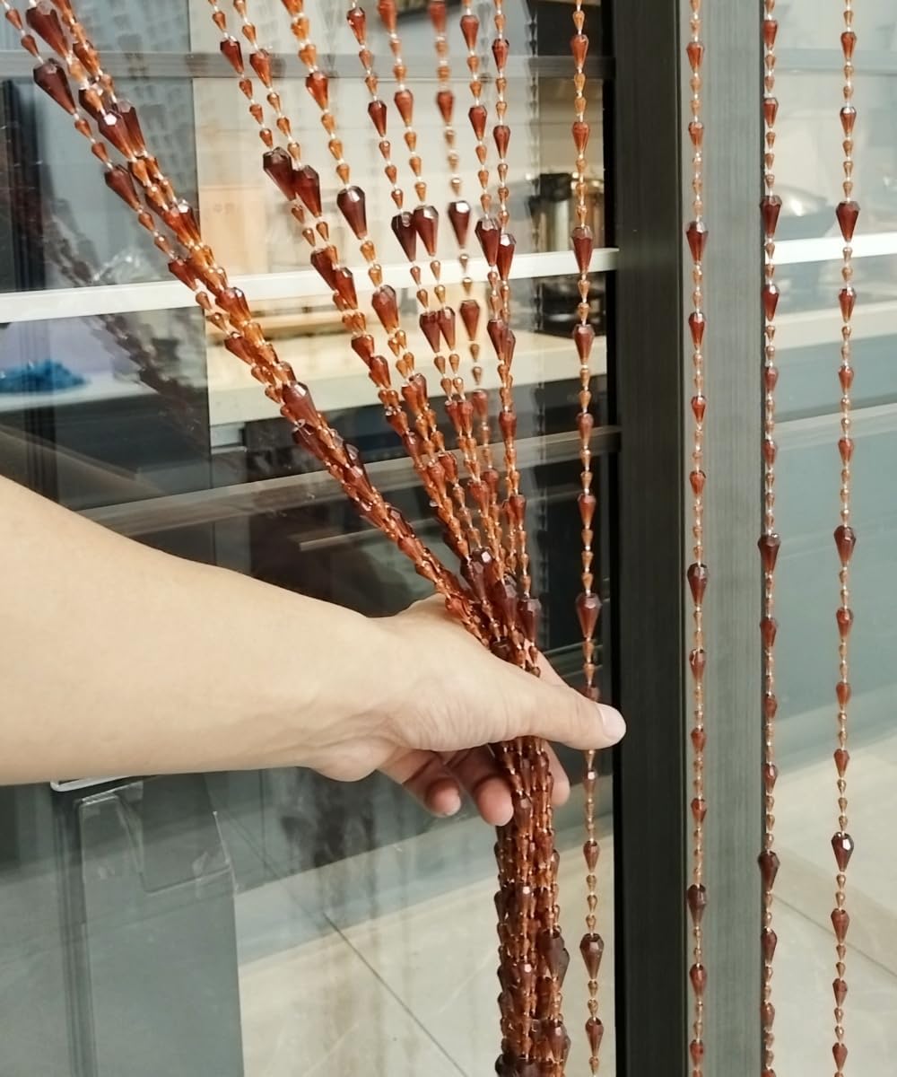 H&D HYALINE & DORA Beaded String Curtains with Tassels - Acrylic Hanging Door Beads in Coffee (042) for Room Partitioning & Home Decor
