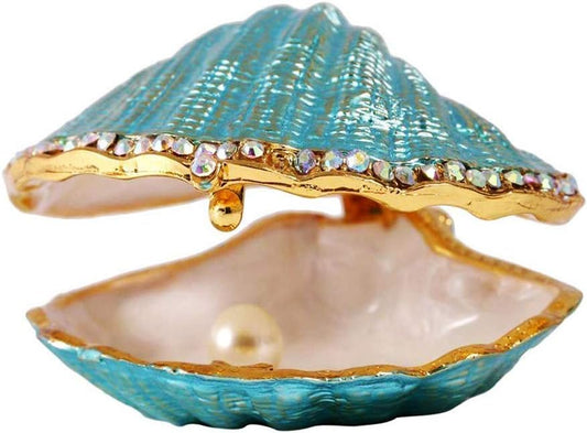 H&D HYALINE & DORA Hand-painted Metal Glass Trinket Box Ring Holder Small Seashell Figurine Collectible Table Centerpiece