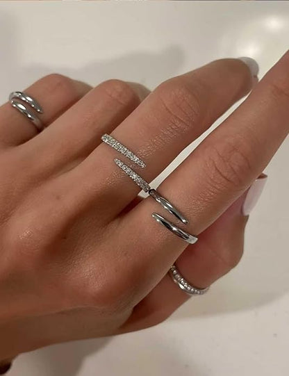 H&D HYALINE & DORA 2Pcs 14K Gold Plated Stackable Rings for Women Non Tarnish,Dainty Cubic Zirconia Wedding Bands Ring Set Trendy Minimalist Statement Engagement Promise Rings,Adjustable Stacking Jewelry