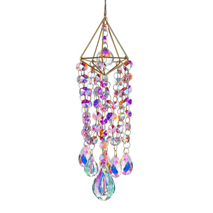 HDCRYSTALGIFTS Crystal Suncatchers for Window Hanging Wind Chime Style Garden Sun Catchers with Crystals Rainbow Maker Indoor Outdoor Decor Handmade Gold Plated