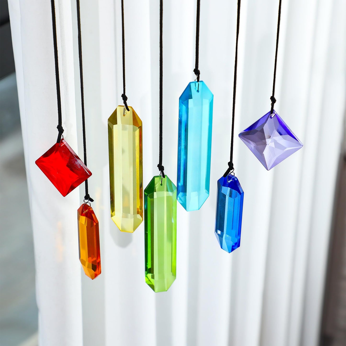 HDCRYSTALGIFTS 7pcs Crystal Prisms Suncatchers for Windows Hanging Rainbow Chakra Sun Catchers Indoor Windows Outdoor Home Garden Decor Gift For Mom Women
