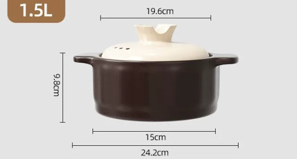 KANPURA Crockery Pots, 1.5L Ceramic Casserole Pot with Lid & Double Handles, Heat Resistant Clay Pot for Soup, Stew and Braised Food