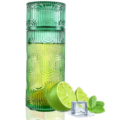 KANPURA Glass Pitchers, 28.5OZ Vintage Embossed Green Water Pitcher with 6.5OZ Matching Cup Lid, Textured Beverage Carafe for Juice Iced Tea Lemonade