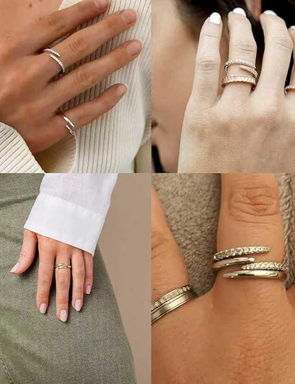 H&D HYALINE & DORA 2Pcs 14K Gold Plated Stackable Rings for Women Non Tarnish,Dainty Cubic Zirconia Wedding Bands Ring Set Trendy Minimalist Statement Engagement Promise Rings,Adjustable Stacking Jewelry