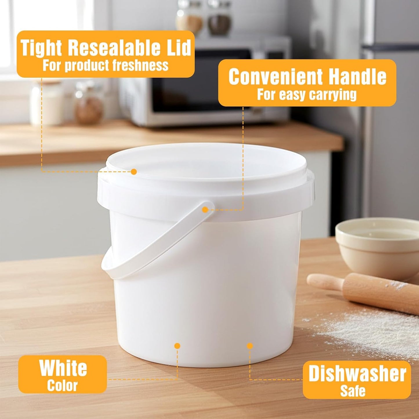 suncatcher 10 Pack 1.5 Quart/48oz White Plastic Bucket with Lid and Handle, Food Storage Bucket,Empty Paint Can Quart Plastic Paint Containers for Paint Water Art Crafts Projects