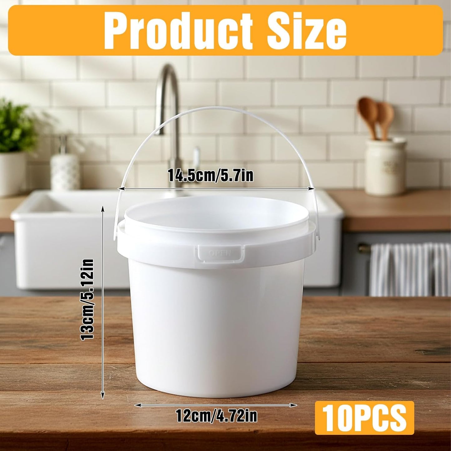 suncatcher 10 Pack 1.5 Quart/48oz White Plastic Bucket with Lid and Handle, Food Storage Bucket,Empty Paint Can Quart Plastic Paint Containers for Paint Water Art Crafts Projects