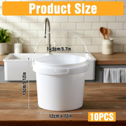 suncatcher 10 Pack 1.5 Quart/48oz White Plastic Bucket with Lid and Handle, Food Storage Bucket,Empty Paint Can Quart Plastic Paint Containers for Paint Water Art Crafts Projects