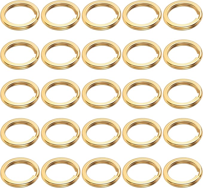 H&D HYALINE & DORA 25 Pcs Brass Flat Split Key Rings, 0.59 Inch 15 mm Diameter Round Split Keychain Rings for Home Car Dog Tag Office DIY Crafts Keys Attachment Golden