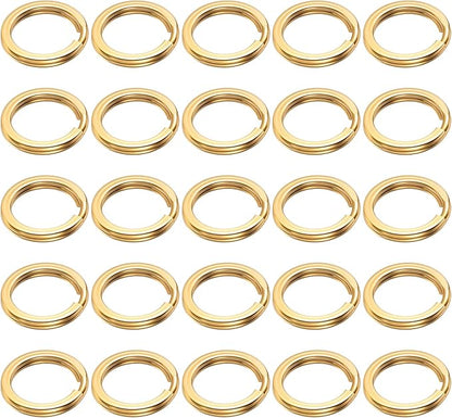 H&D HYALINE & DORA 25 Pcs Brass Flat Split Key Rings, 0.59 Inch 15 mm Diameter Round Split Keychain Rings for Home Car Dog Tag Office DIY Crafts Keys Attachment Golden