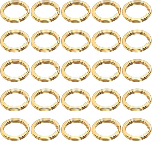 H&D HYALINE & DORA 25 Pcs Brass Flat Split Key Rings, 0.59 Inch 15 mm Diameter Round Split Keychain Rings for Home Car Dog Tag Office DIY Crafts Keys Attachment Golden