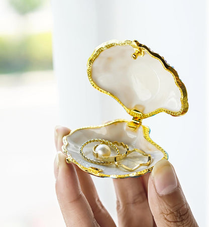 H&D HYALINE & DORA Handmade Enamel Pearl Mussel Trinket Box, Metal Seashell Ring Holder Decor & Christmas Gift