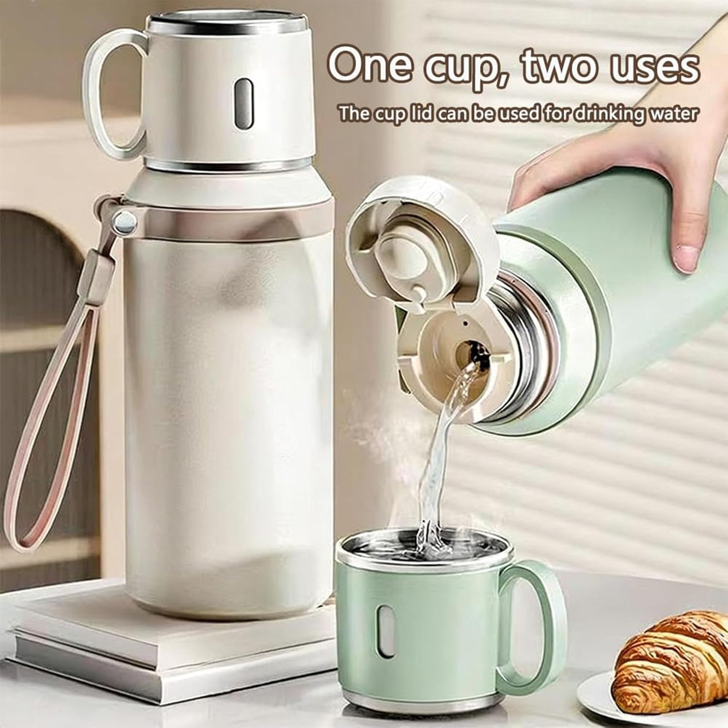 suncatcher 2 In 1 Stainless Steel Vacuum Insulated Bottle with Lidded Cup, Double Layer Insulated Drinkware Bottles, Leakproof Large Capacity Coffee Bottles Thermal Flask, for Travel, School
