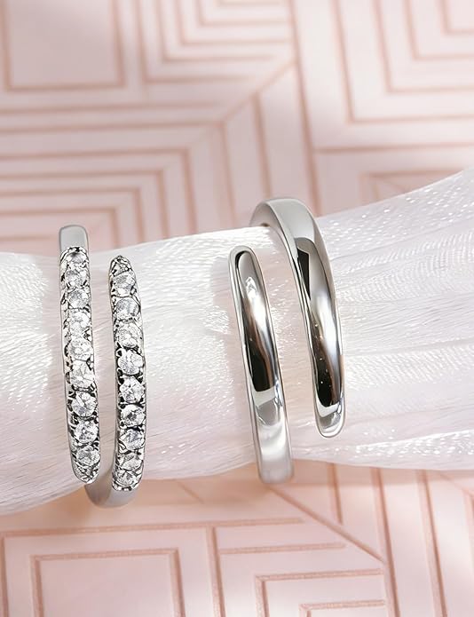 H&D HYALINE & DORA 2Pcs 14K Gold Plated Stackable Rings for Women Non Tarnish,Dainty Cubic Zirconia Wedding Bands Ring Set Trendy Minimalist Statement Engagement Promise Rings,Adjustable Stacking Jewelry