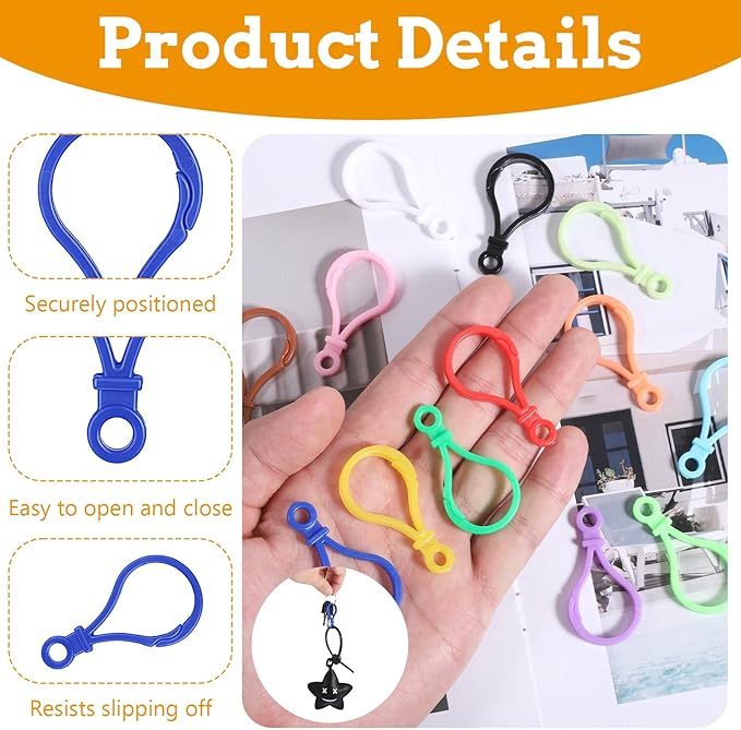 H&D HYALINE & DORA 50 PCS Plastic Keychain Clips Key Chain Hooks Plastic Multicolor Lobster Claw String Key Ring Keychain Clips for Crafts, Keys, Backpacks, Stuffed Animals, Crafts, DIY