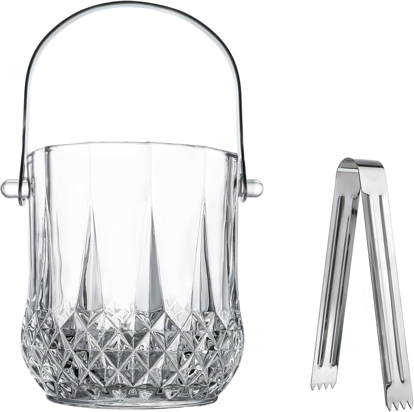 suncatcher  Glass Ice Bucket with Handle and Ice Tong Holds 37oz of Ice Clear Crystal Ice Buckets for Cocktail Bar Wine Home Bar Accessories Parties Clear Champagne Bucket