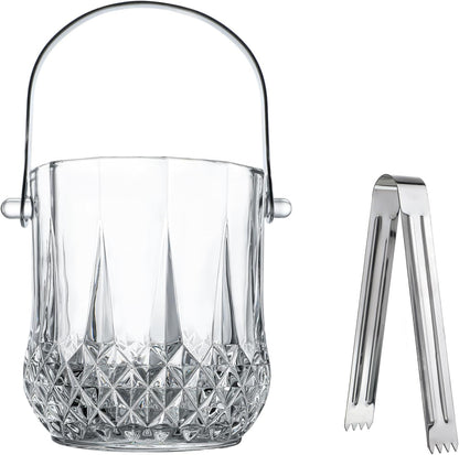 suncatcher  Glass Ice Bucket with Handle and Ice Tong Holds 37oz of Ice Clear Crystal Ice Buckets for Cocktail Bar Wine Home Bar Accessories Parties Clear Champagne Bucket