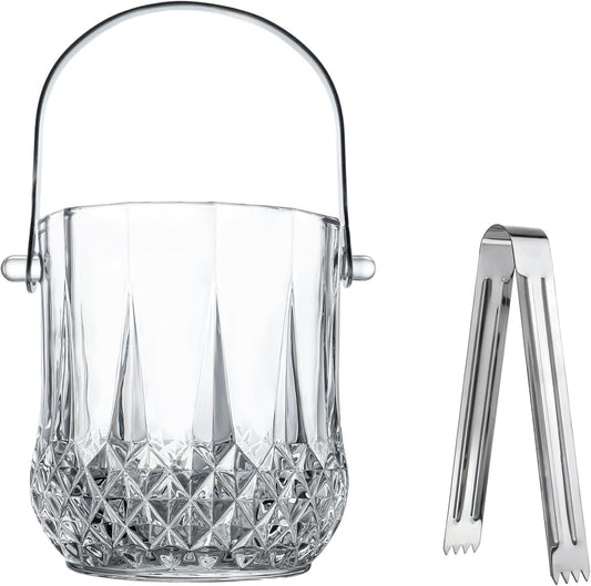 suncatcher  Glass Ice Bucket with Handle and Ice Tong Holds 37oz of Ice Clear Crystal Ice Buckets for Cocktail Bar Wine Home Bar Accessories Parties Clear Champagne Bucket