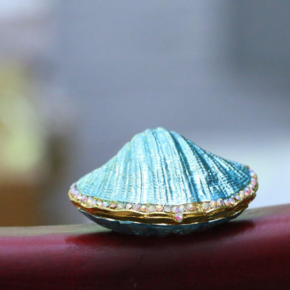 H&D HYALINE & DORA Handmade Enamel Pearl Mussel Trinket Box, Metal Seashell Ring Holder Decor & Christmas Gift