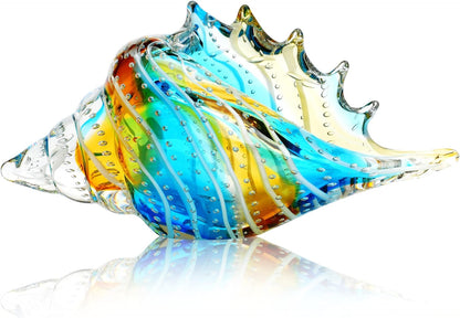 suncatcher Hand Blown Glass Conch Shell Figurines, 9.6" Glass Art Seashell Statue Crystal Sea Shells Sculpture for Ocean Beach Coastal Decor Home Decorations Nautical Centerpiece Valentines Day Gift