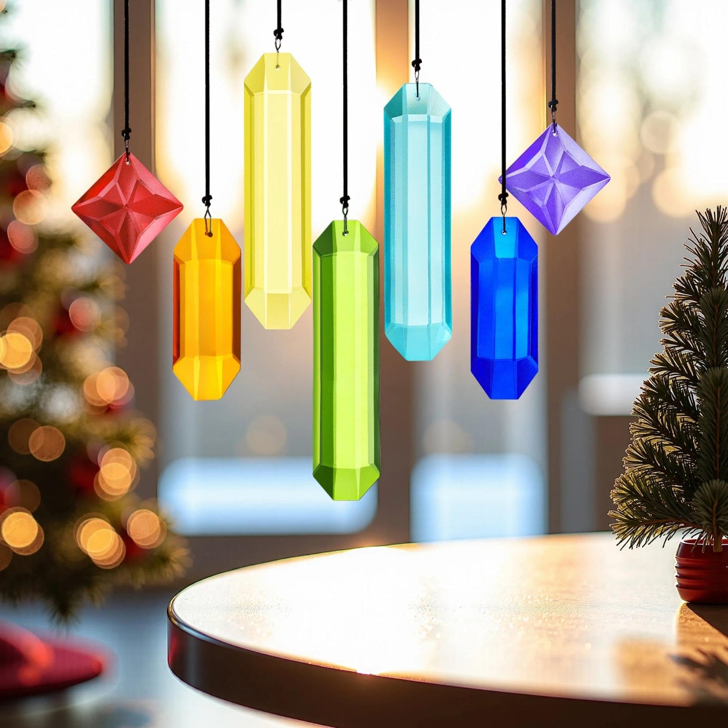 HDCRYSTALGIFTS 7pcs Crystal Prisms Suncatchers for Windows Hanging Rainbow Chakra Sun Catchers Indoor Windows Outdoor Home Garden Decor Gift For Mom Women