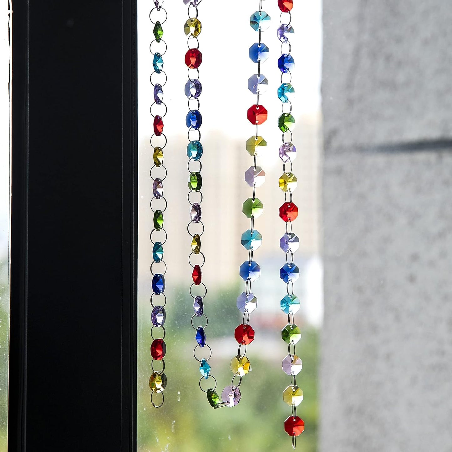 H&D HYALINE & DORA 6FT Bead Curtains for Decoration Glass Crystal Rainbow Color 14mm Octagon Beads Chain Hanging Wedding Garland