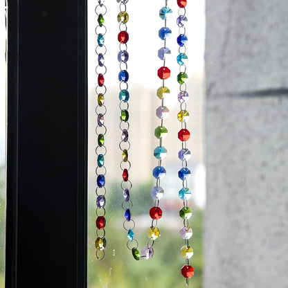H&D HYALINE & DORA 6FT Bead Curtains for Decoration Glass Crystal Rainbow Color 14mm Octagon Beads Chain Hanging Wedding Garland