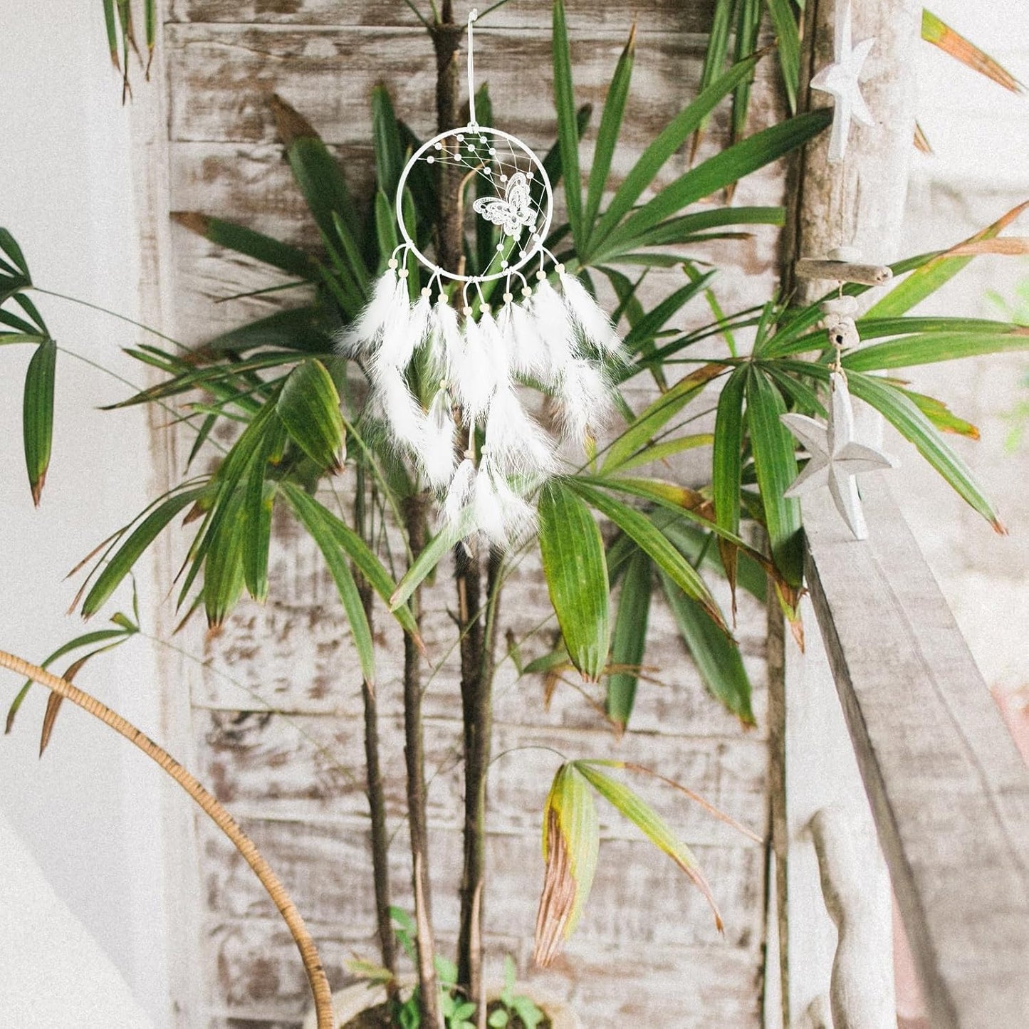 H&D HYALINE & DORA Decorative Dream Catcher Wall Hanging with Butterfly Plumes Pendant for Bedroom Nursery Home Décor Accent