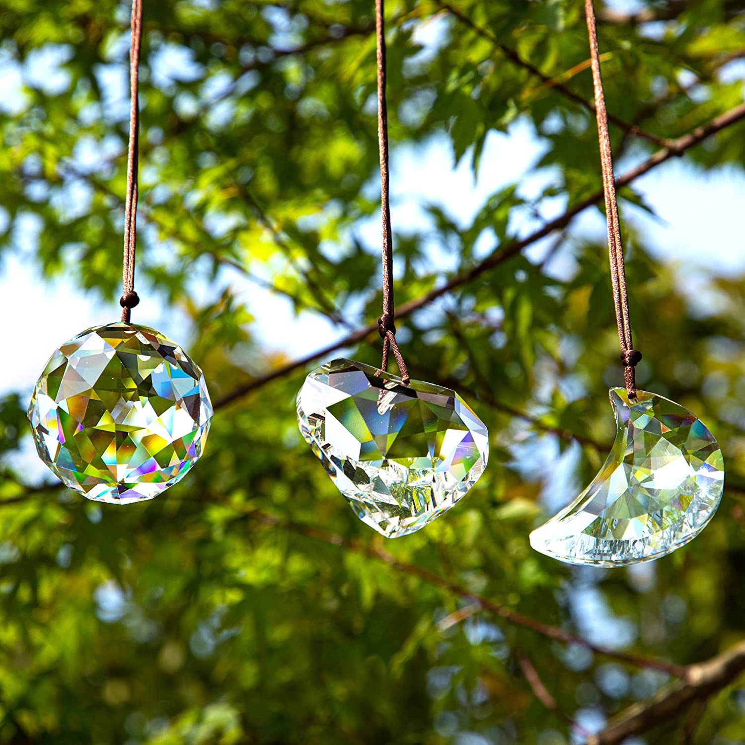 3 pcs Hanging Crystal Suncatcher Prism Ball Heart Moon Window Decor Car Charms,Christmas Gift for Her,Kids,Hanging Holiday Decorations