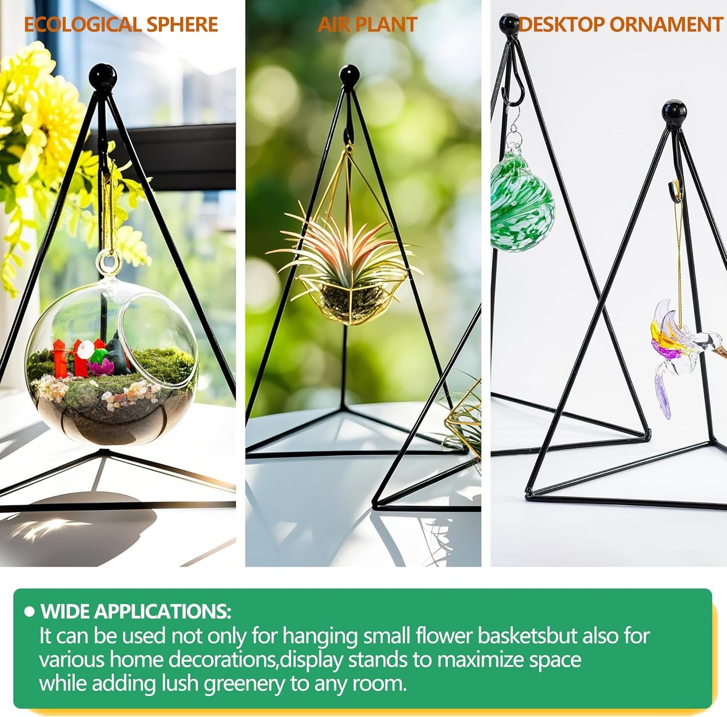 HDSPKCRYS 3 Pack Metal Triangle Hanging Hook Stands Modern Display Stands Hanging Hook for Indoor Outdoor Use Succulents Air Plants Home Decor