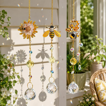 H&D HYALINE & DORA 3 Pack Sun Catcher Crystal Honeycomb Bee Ornaments Crystals Bumblebee Honeycomb with Glass Prisms Decor Garden Suncatcher Window Hanging Gifts for Women,Bee Lovers