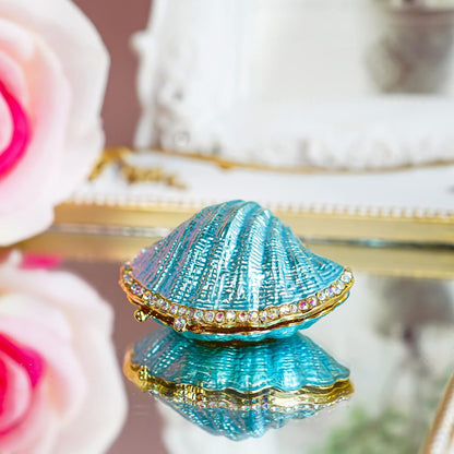 H&D HYALINE & DORA Handmade Enamel Pearl Mussel Trinket Box, Metal Seashell Ring Holder Decor & Christmas Gift