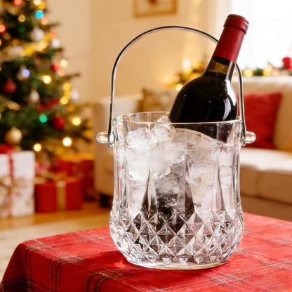suncatcher  Glass Ice Bucket with Handle and Ice Tong Holds 37oz of Ice Clear Crystal Ice Buckets for Cocktail Bar Wine Home Bar Accessories Parties Clear Champagne Bucket