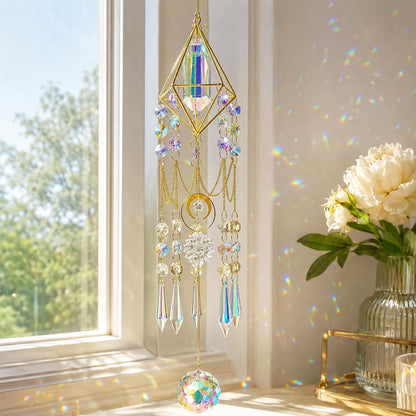 H&D HYALINE & DORA Crystal Prisms Suncatcher Window Hanging Pendant Glass Prisms Decor Wind Chime Rainbow Sun Catcher for Home Garden Porch