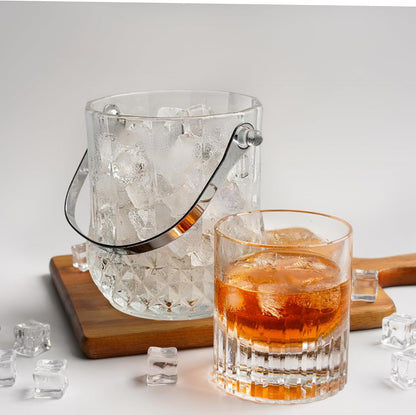 suncatcher  Glass Ice Bucket with Handle and Ice Tong Holds 37oz of Ice Clear Crystal Ice Buckets for Cocktail Bar Wine Home Bar Accessories Parties Clear Champagne Bucket