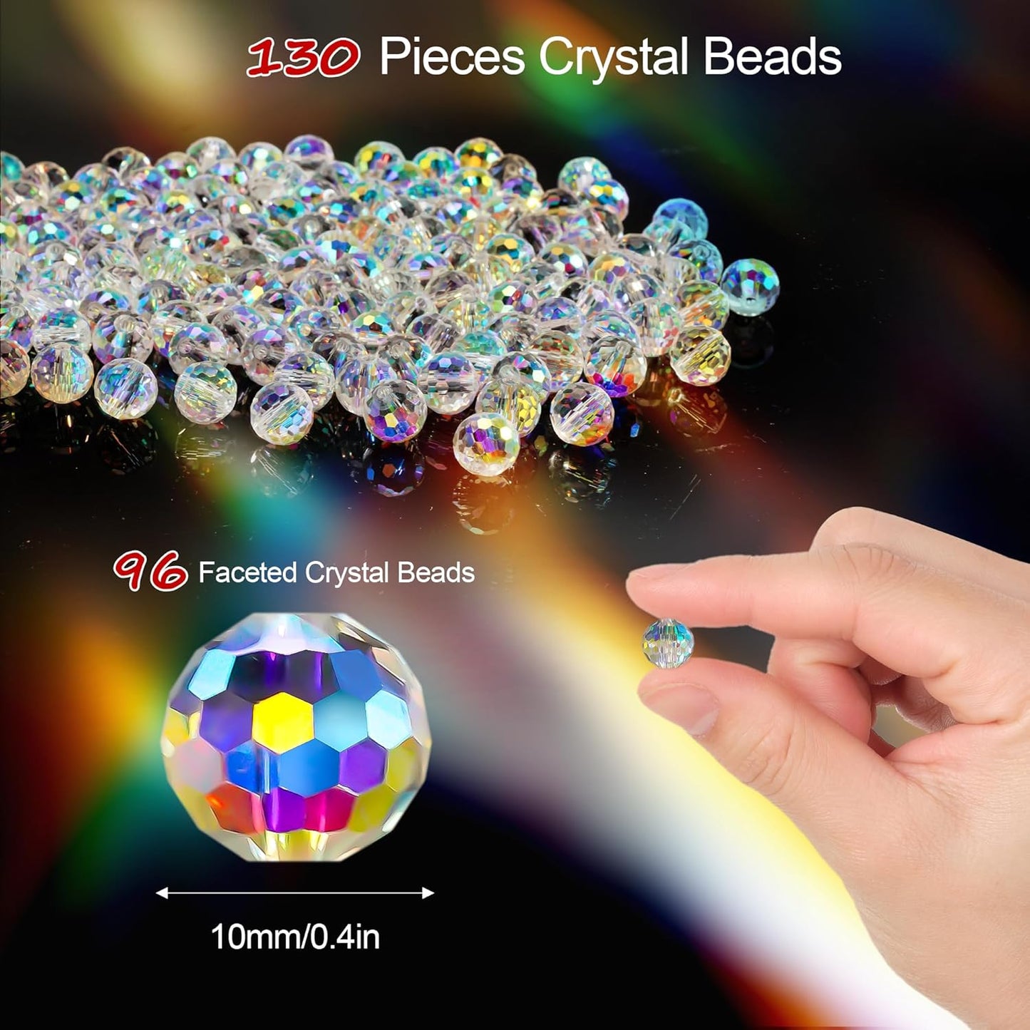H&D HYALINE & DORA 130 Pcs Glass Beads for Jewelry Making, Crystal Beads Faceted Rondelle Briolette for DIY Crafts Necklace Wristband Earring Kit 10mm (AB Color)