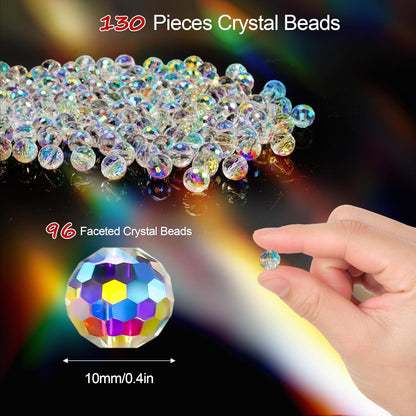 H&D HYALINE & DORA 130 Pcs Glass Beads for Jewelry Making, Crystal Beads Faceted Rondelle Briolette for DIY Crafts Necklace Wristband Earring Kit 10mm (AB Color)