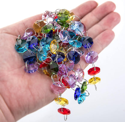 H&D HYALINE & DORA 6FT Bead Curtains for Decoration Glass Crystal Rainbow Color 14mm Octagon Beads Chain Hanging Wedding Garland