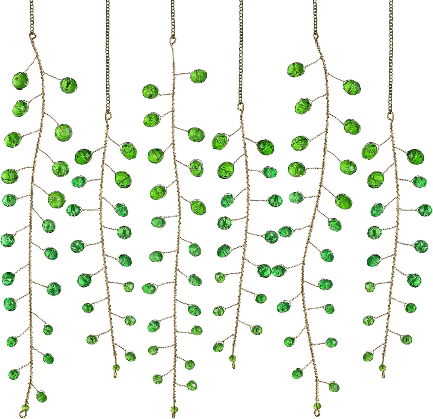 H&D HYALINE & DORA 6 Pcs Crystal Beaded Suncatchers Artificial Green Plants Hanging Wind Chime with Chain for Window Indoor Outdoor Potted Plants Decorations Plant Lover Gift